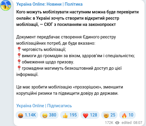 Telegram publication screenshot