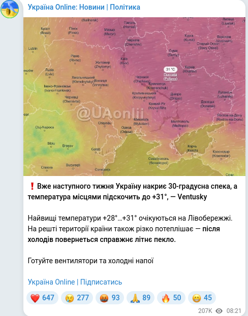 Telegram publication screenshot