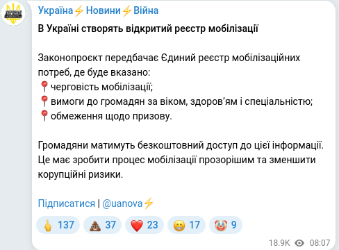 Telegram publication screenshot