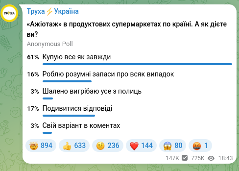 Screenshot of a Telegram post: Труха⚡️Україна