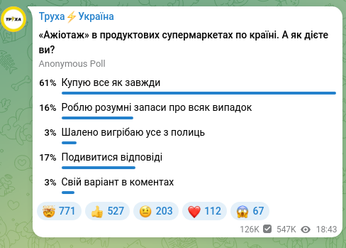 Screenshot of a Telegram post: Труха⚡️Україна