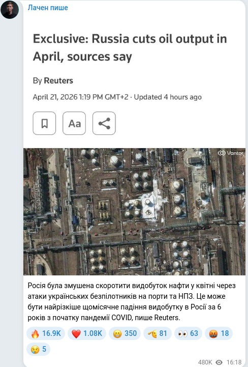 Telegram publication screenshot