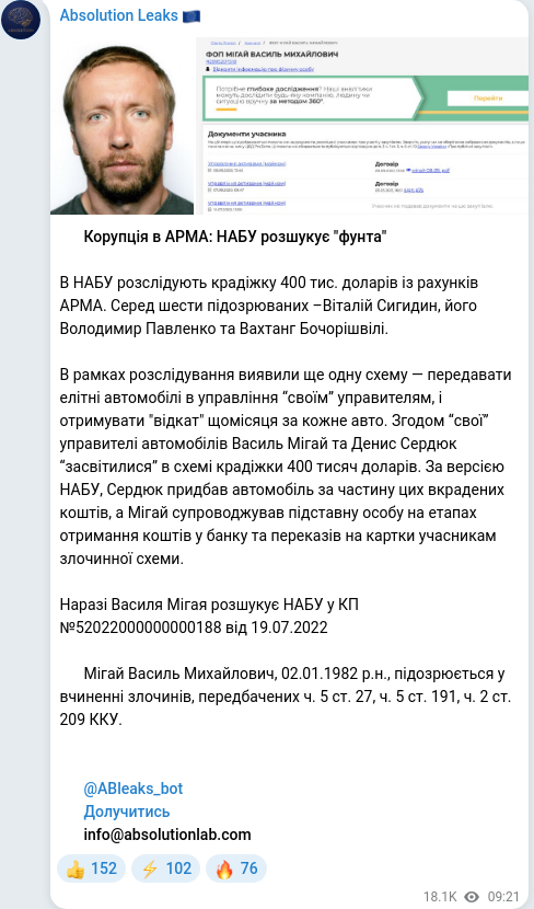 Telegram publication screenshot