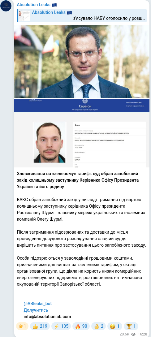 Telegram publication screenshot