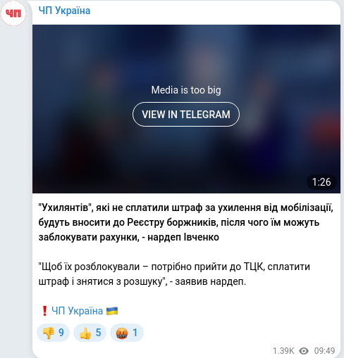 Скріншот Telegram-публікації