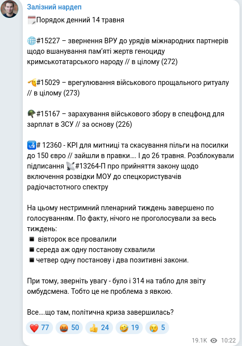Скріншот Telegram-публікації