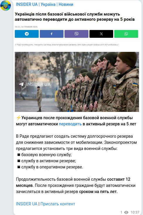 Скріншот Telegram-публікації
