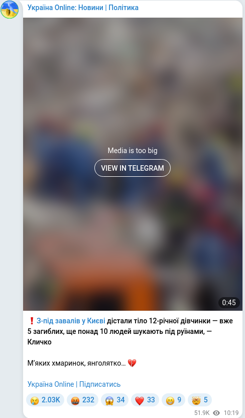 Telegram publication screenshot
