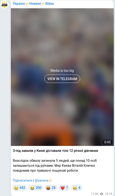 Скріншот Telegram-публікації