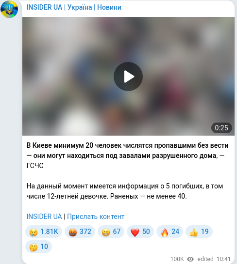 Скріншот Telegram-публікації