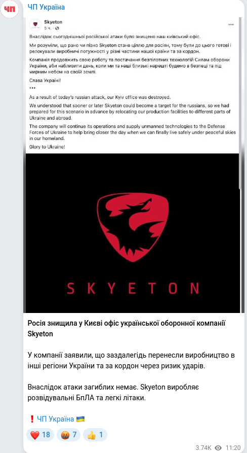 Скріншот Telegram-публікації