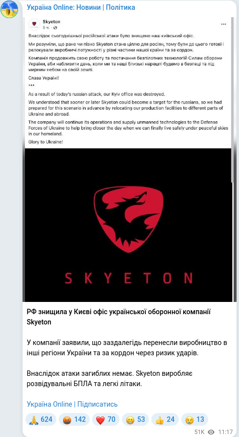 Telegram publication screenshot