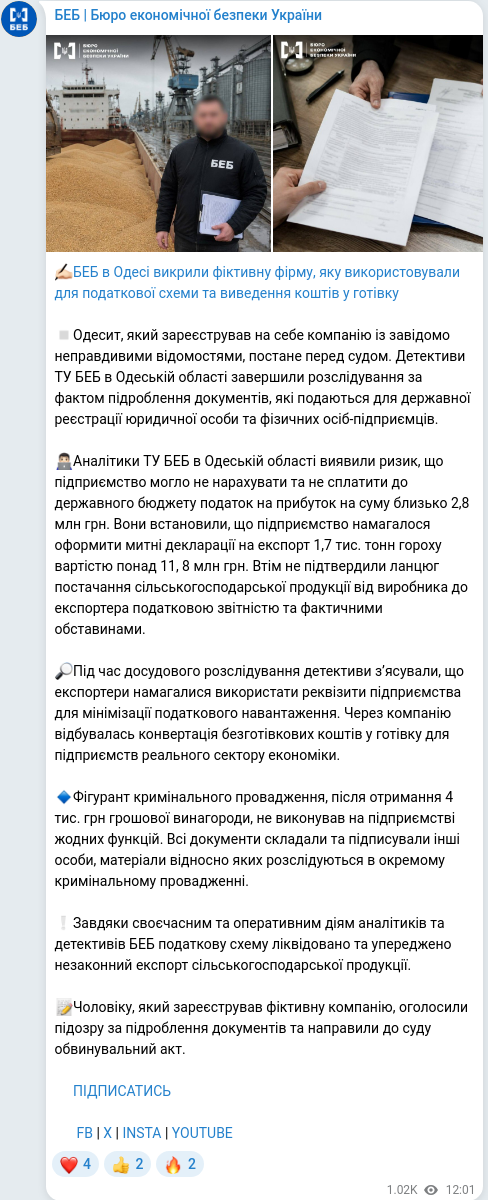 Telegram publication screenshot