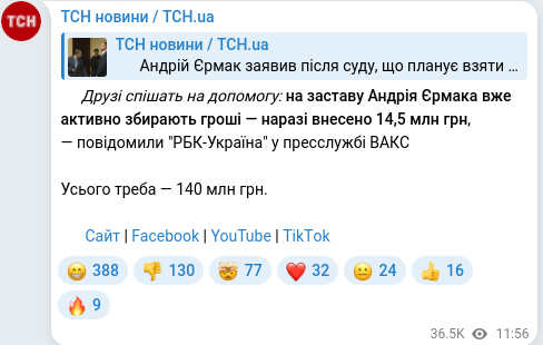 Скріншот Telegram-публікації