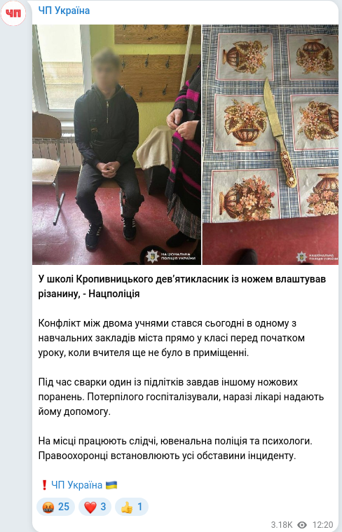 Скріншот Telegram-публікації