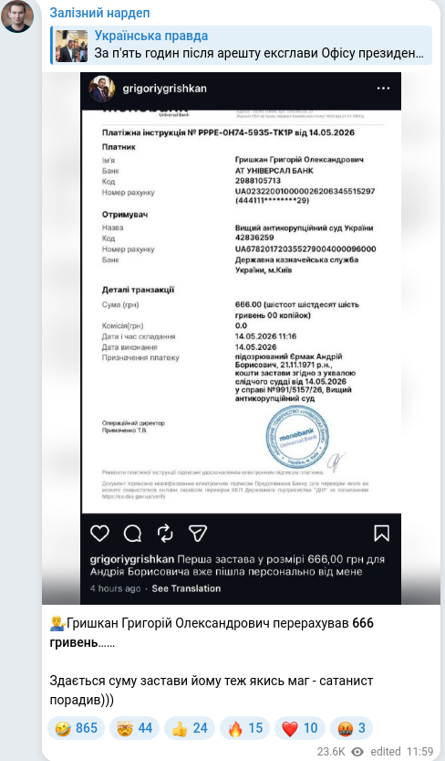 Скріншот Telegram-публікації