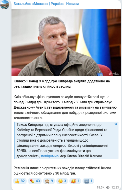 Скріншот Telegram-публікації