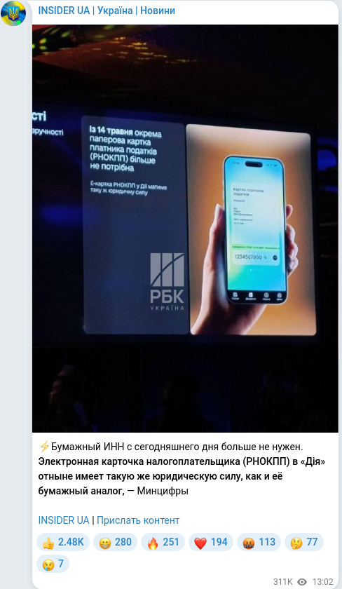 Скріншот Telegram-публікації