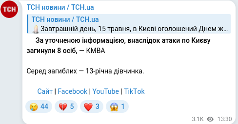 Скріншот Telegram-публікації