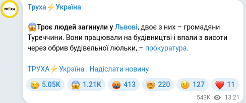 Скріншот Telegram-публікації