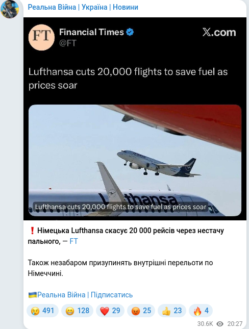 Скріншот Telegram-публікації