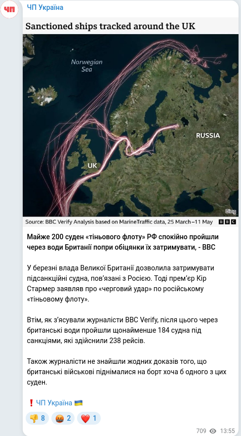 Скріншот Telegram-публікації