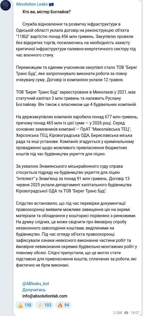Telegram publication screenshot