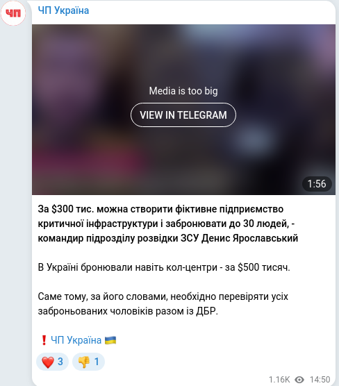 Скріншот Telegram-публікації