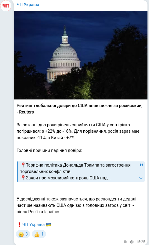 Скріншот Telegram-публікації