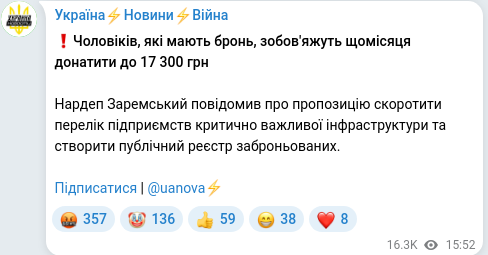 Telegram publication screenshot