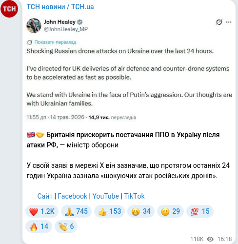 Скріншот Telegram-публікації