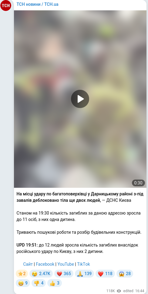 Скріншот Telegram-публікації
