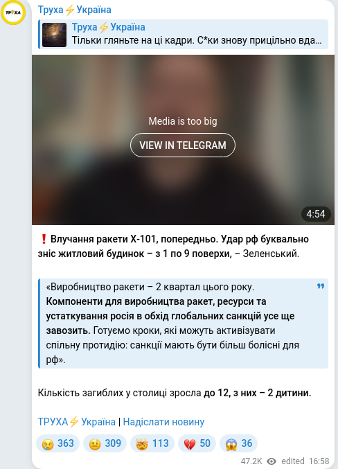 Telegram publication screenshot