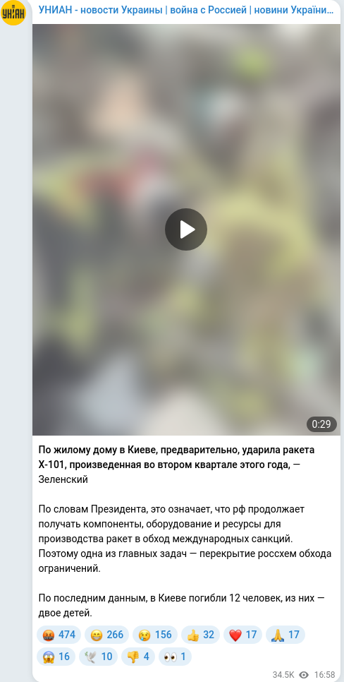 Скріншот Telegram-публікації