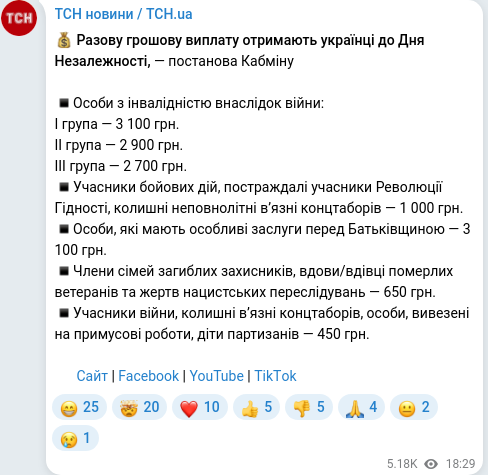 Telegram publication screenshot