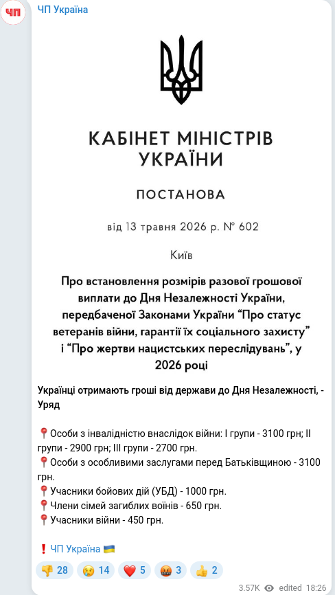 Telegram publication screenshot