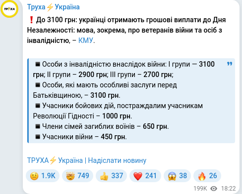 Telegram publication screenshot