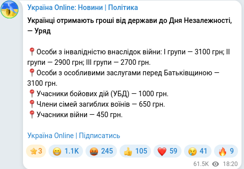 Telegram publication screenshot