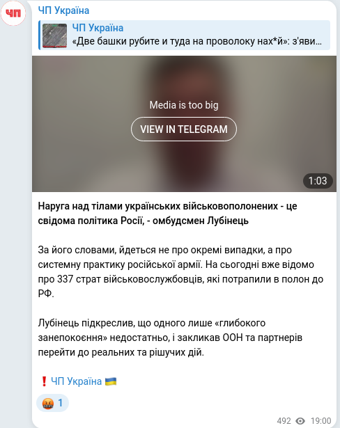 Telegram publication screenshot