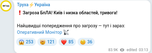 Скріншот Telegram-публікації
