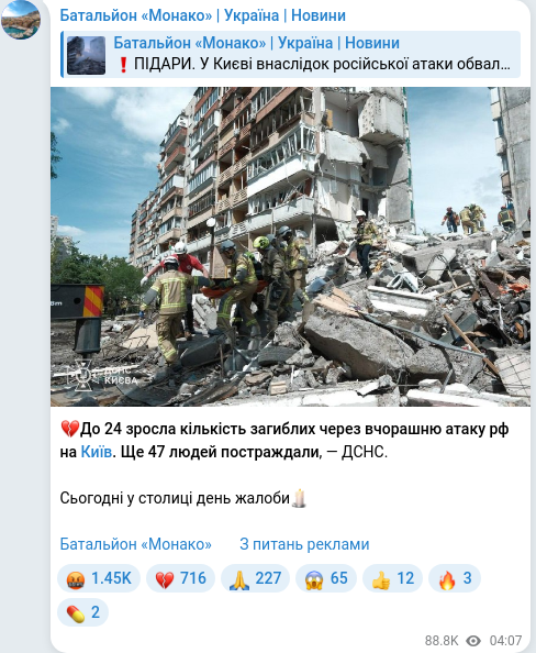Скріншот Telegram-публікації