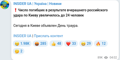 Скріншот Telegram-публікації