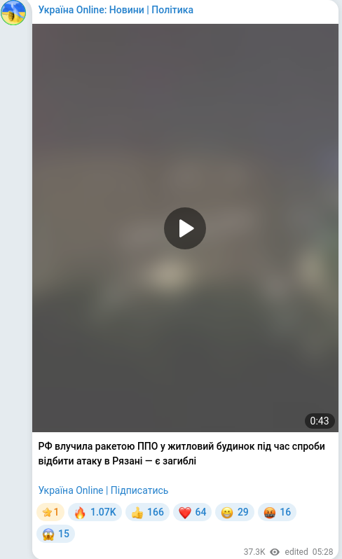 Скріншот Telegram-публікації