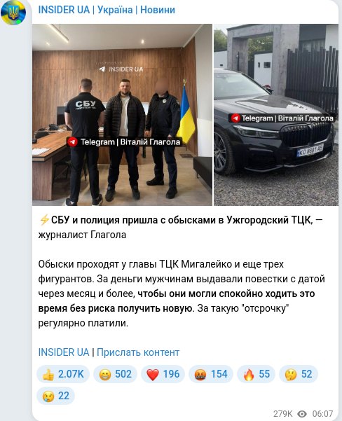 Скріншот Telegram-публікації