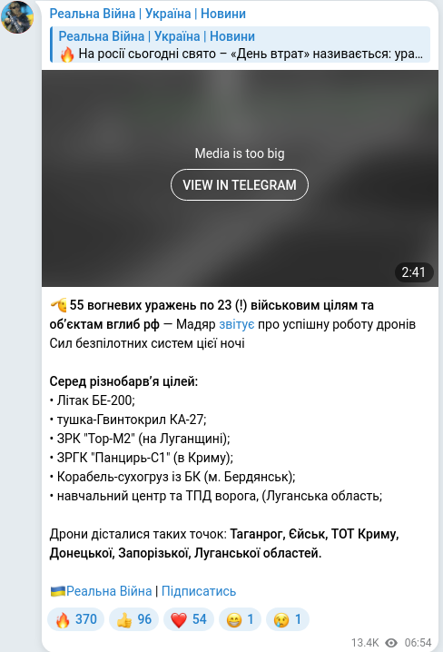 Telegram publication screenshot