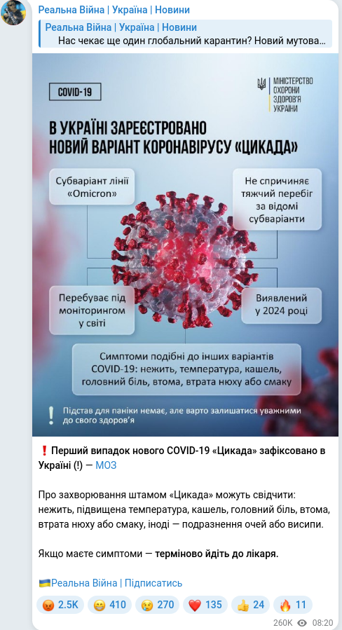 Скріншот Telegram-публікації