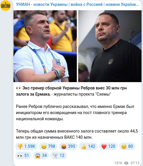 Скріншот Telegram-публікації