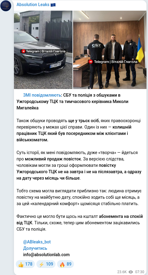 Telegram publication screenshot