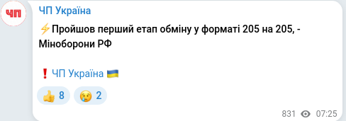 Скріншот Telegram-публікації