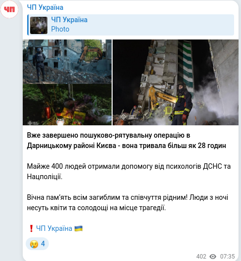 Скріншот Telegram-публікації